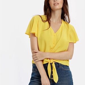 Tie Front V Neck Flutter Sleeve Sunshine Blouse